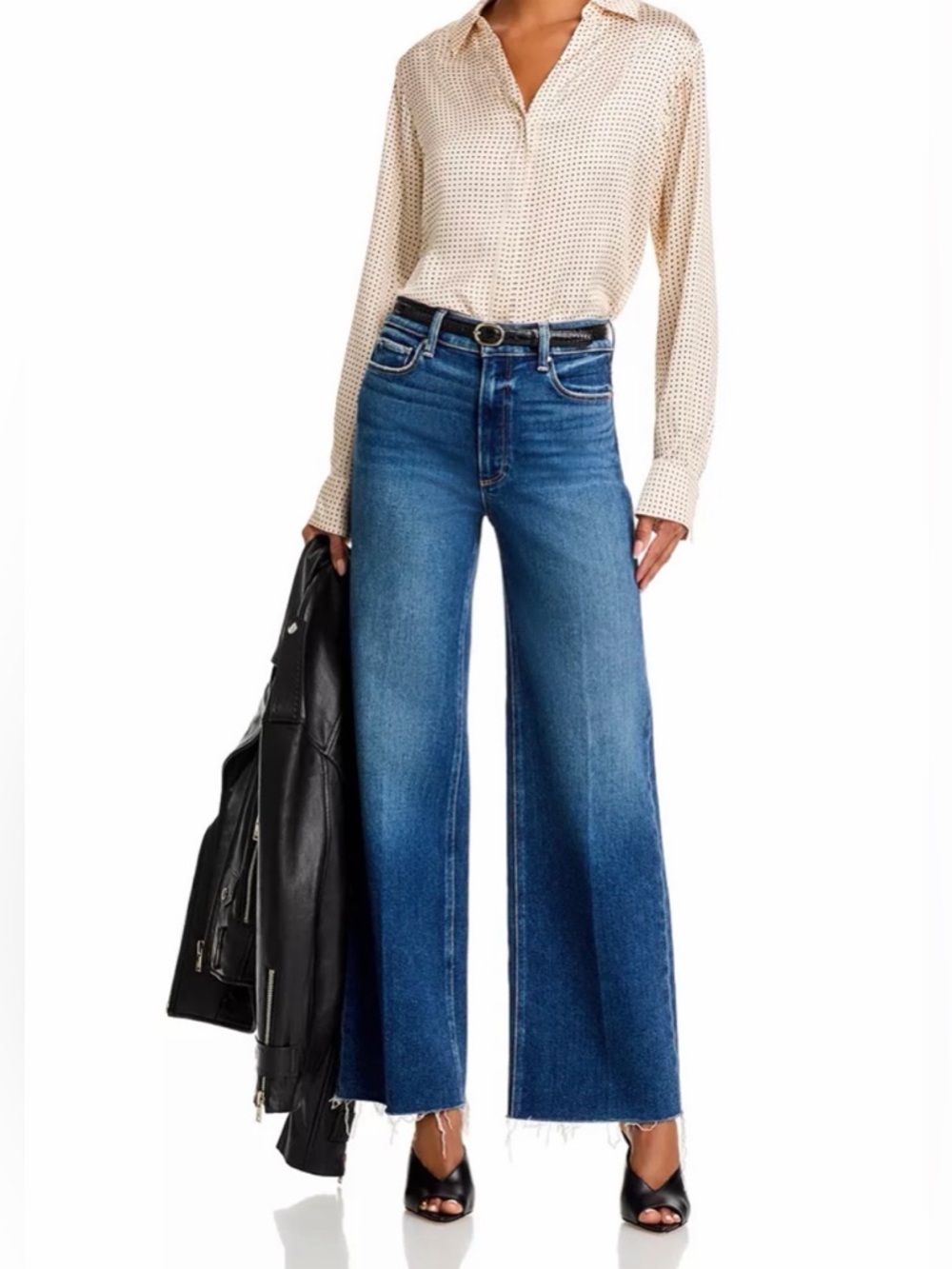 PAIGE Anessa Petite Ankle Wide Leg Raw Hem Jeans